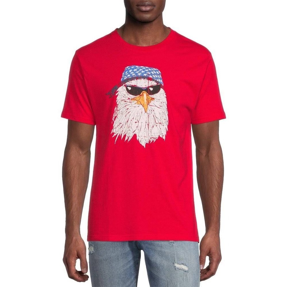 Way to Celebrate Patriotic Tee Men Size Small‎ Moto Eagle Graphic Cotton Blend